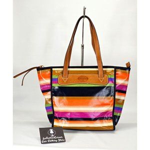 Fossil Women’s Colorful Rainbow Canvas Keyper Purse Striped Handbag Large 1825